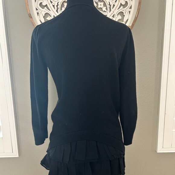 Theory Cardigan Cashmere Blend Black Button Down Ruffled Hem Sweater SZSP - Picture 2 of 9